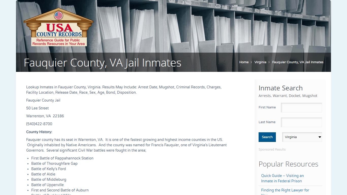 Fauquier County, VA Jail Inmates | Name Search